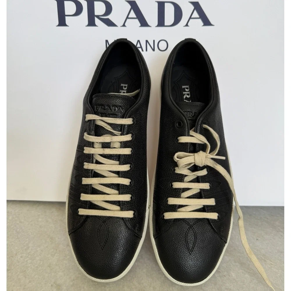 Prada 2EE448 Age Effect Men's Black Nappa Leather Sneakers Shoes, Size UK 8 - Picture 12 of 16